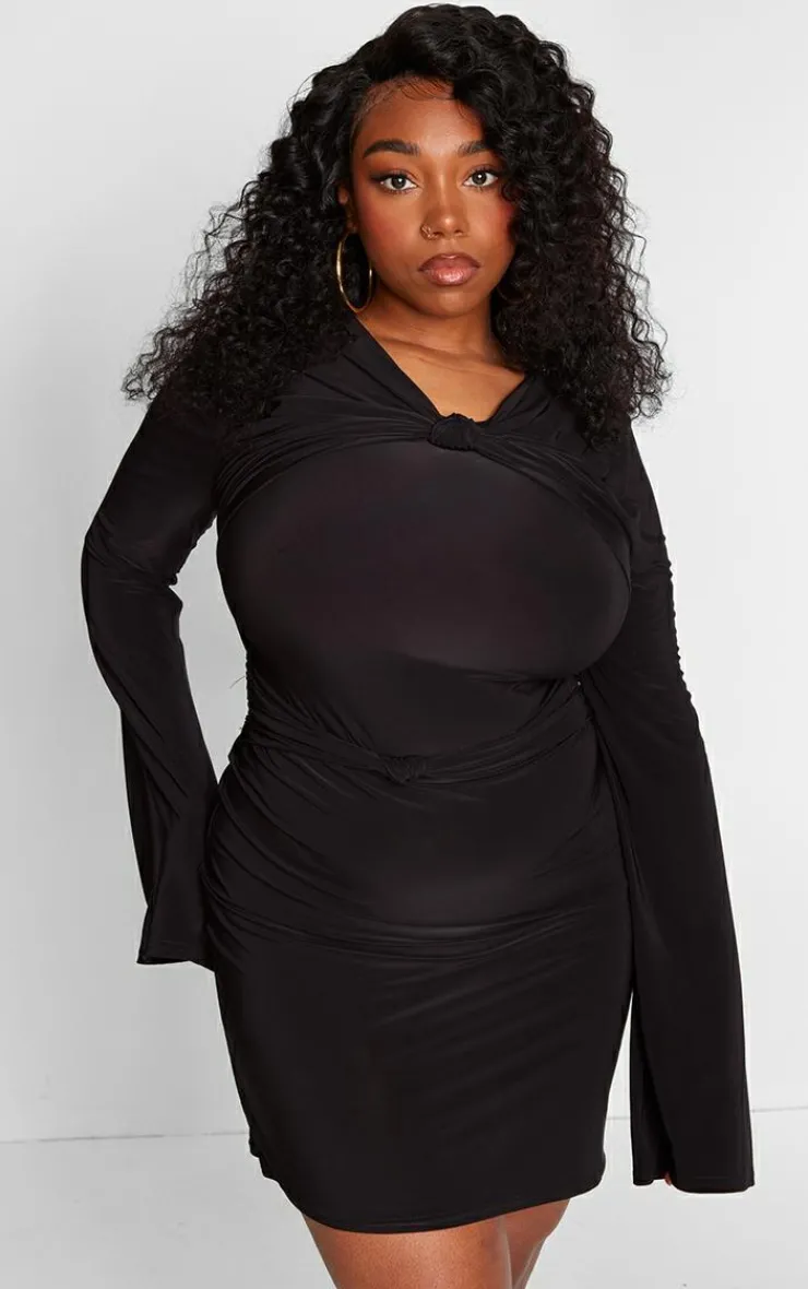 Plus Knot Front Detail Bodycon Dress-PrettyLittleThing Online
