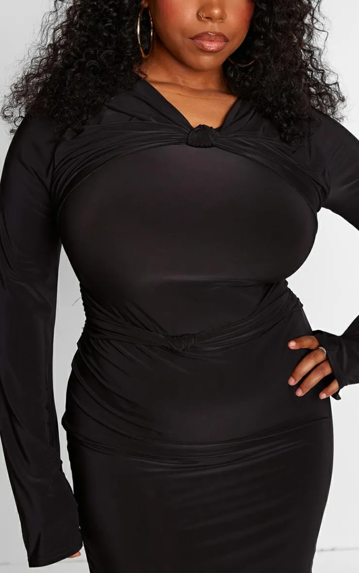 Plus Knot Front Detail Bodycon Dress-PrettyLittleThing Online