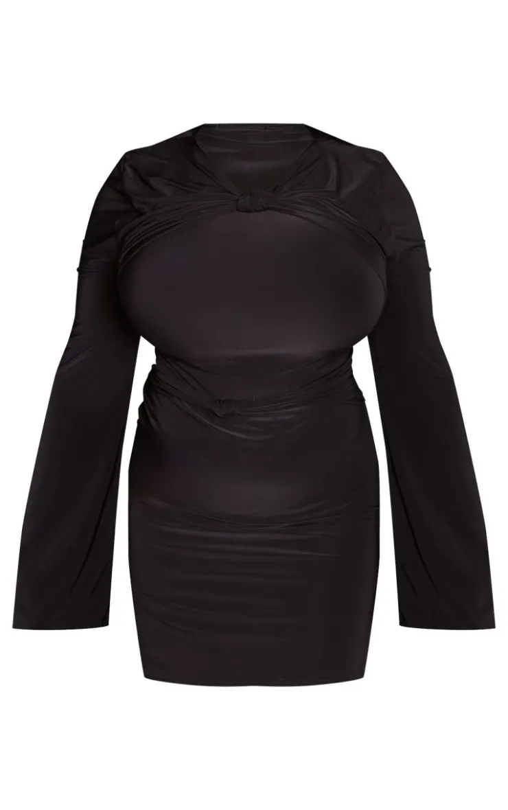 Plus Knot Front Detail Bodycon Dress-PrettyLittleThing Online