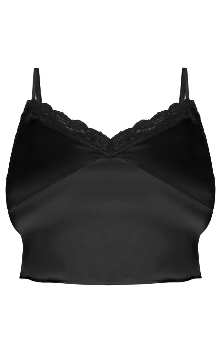 Discount PrettyLittleThing Plus Lace Detail Cami Top Black