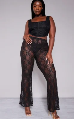 New PrettyLittleThing Plus Lace Squared Neck Corset Top Black