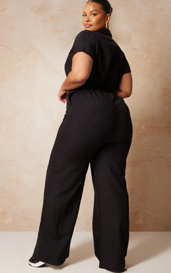 Plus Black Lightweight Belted Utility Jumpsuit