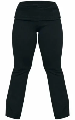 PrettyLittleThing Plus Melange Soft Knit Foldover Waist Flared Pants Black