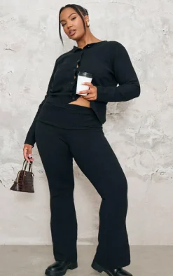 Outlet PrettyLittleThing Plus Melange Soft Knit Basic Button Up Cardigan Black