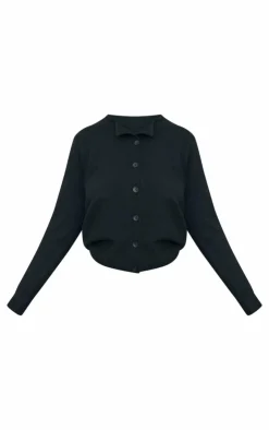 Outlet PrettyLittleThing Plus Melange Soft Knit Basic Button Up Cardigan Black