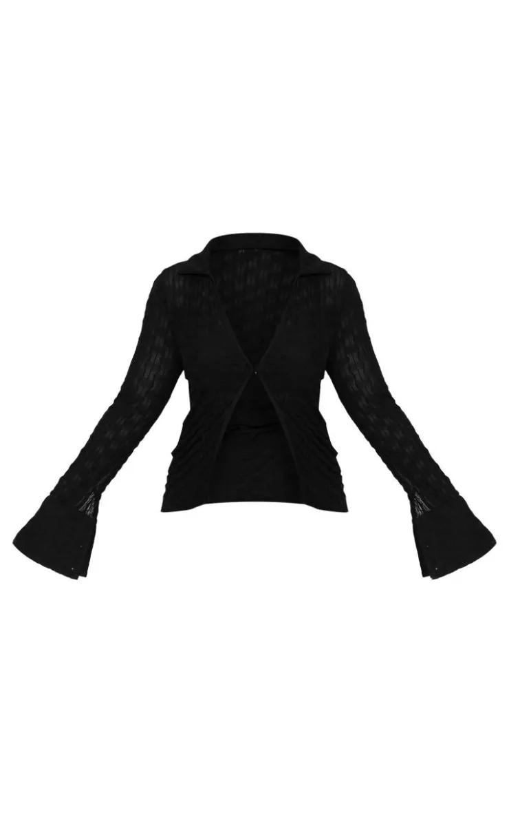 Hot PrettyLittleThing Plus Mesh Button Front Shirt Black