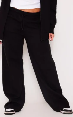 Outlet PrettyLittleThing Plus Mid Rise Seam Detail Straight Leg Sweatpants Black
