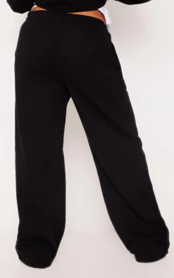 Outlet PrettyLittleThing Plus Mid Rise Seam Detail Straight Leg Sweatpants Black