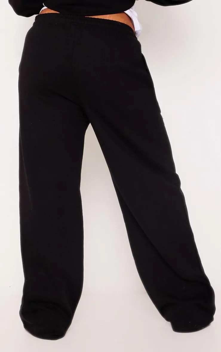 Outlet PrettyLittleThing Plus Mid Rise Seam Detail Straight Leg Sweatpants Black