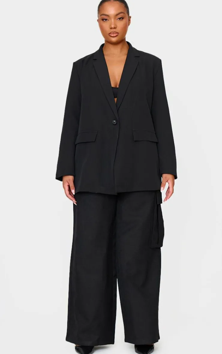 Discount PrettyLittleThing Plus Oversized Button Up Blazer Black