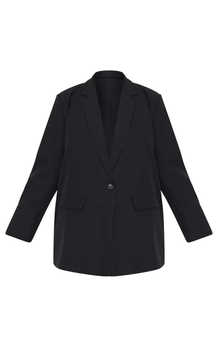 Discount PrettyLittleThing Plus Oversized Button Up Blazer Black