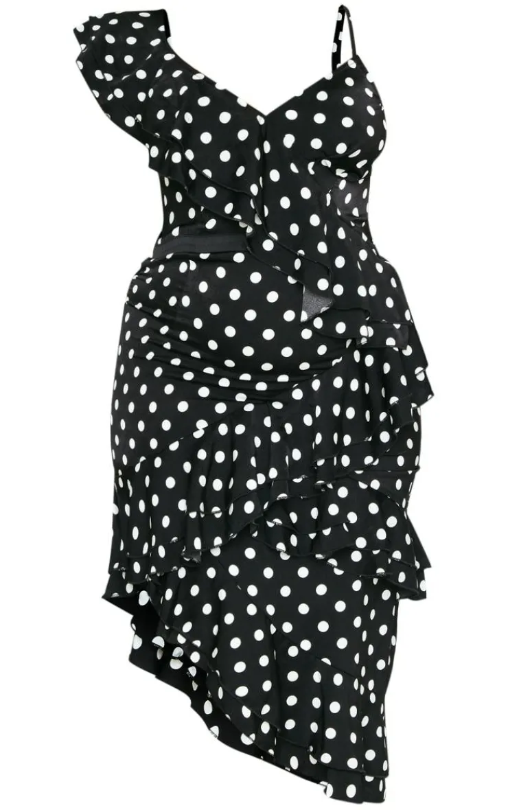 Plus Polka Dot Ruffle Detail Midi Dress-PrettyLittleThing Outlet