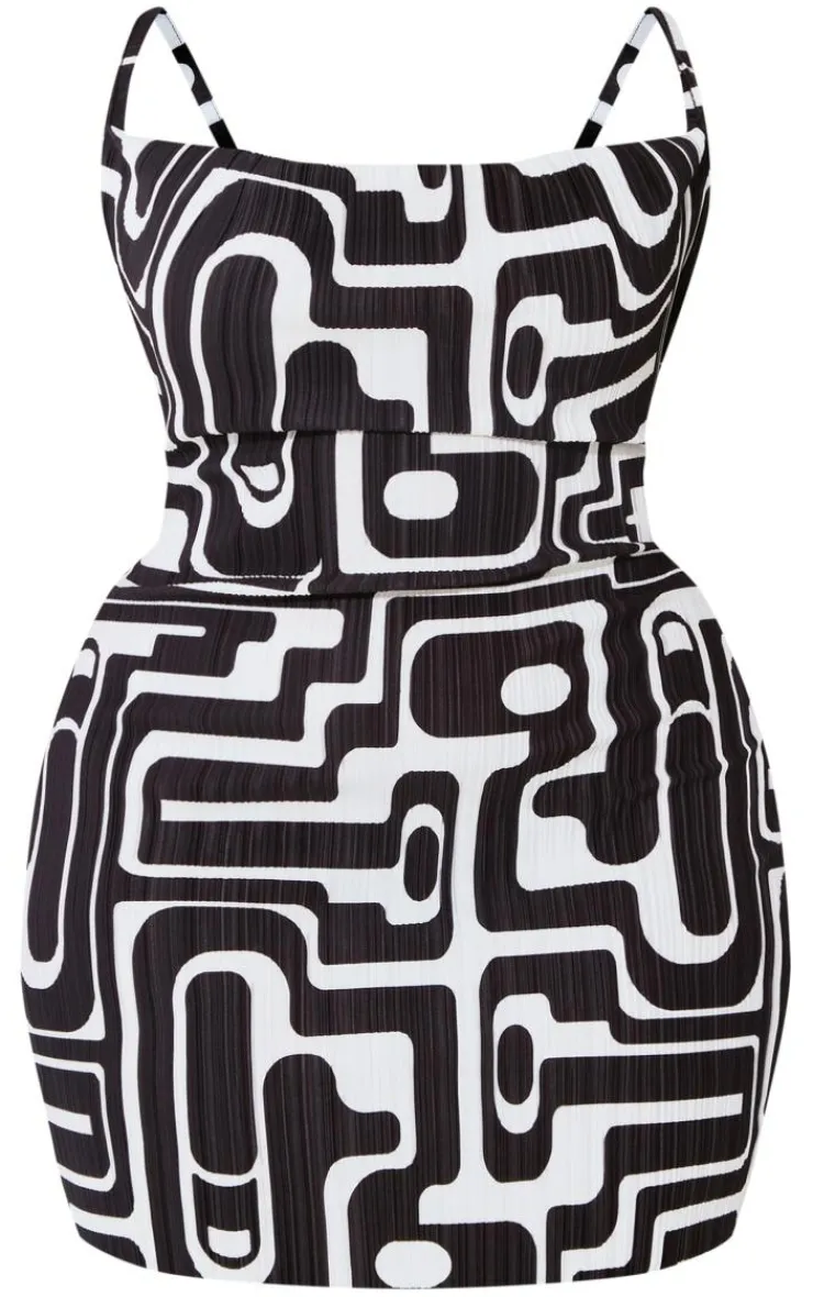 Plus Printed Plisse Cowl Neck Bodycon Dress-PrettyLittleThing