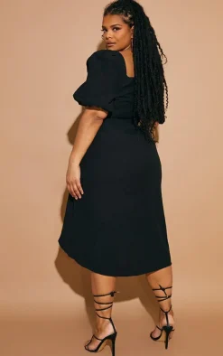 Plus Puff Sleeve Ruched Side Split Midi Dress-PrettyLittleThing Discount