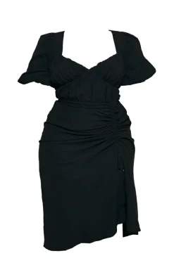 Plus Puff Sleeve Ruched Side Split Midi Dress-PrettyLittleThing Discount