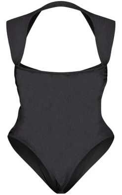 Plus Black Rib Cut Out Bodysuit