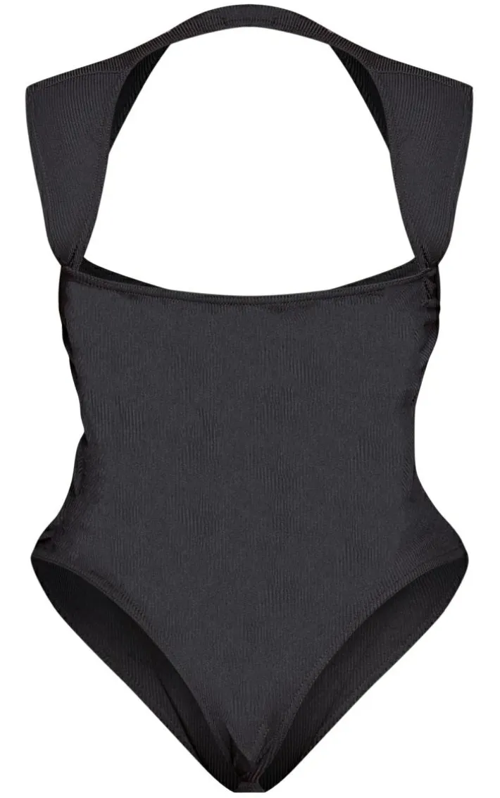 Plus Black Rib Cut Out Bodysuit