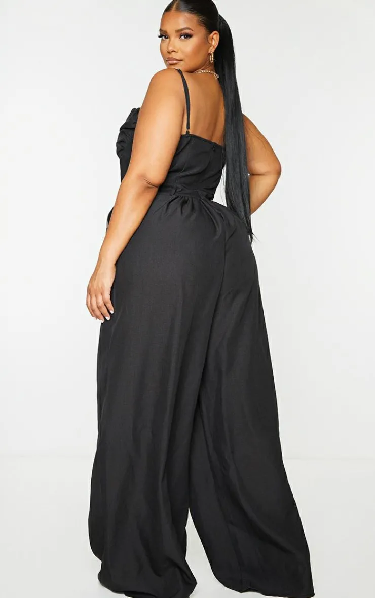 Plus Ruched Cup Strappy Wide Leg Jumpsuit-PrettyLittleThing Clearance
