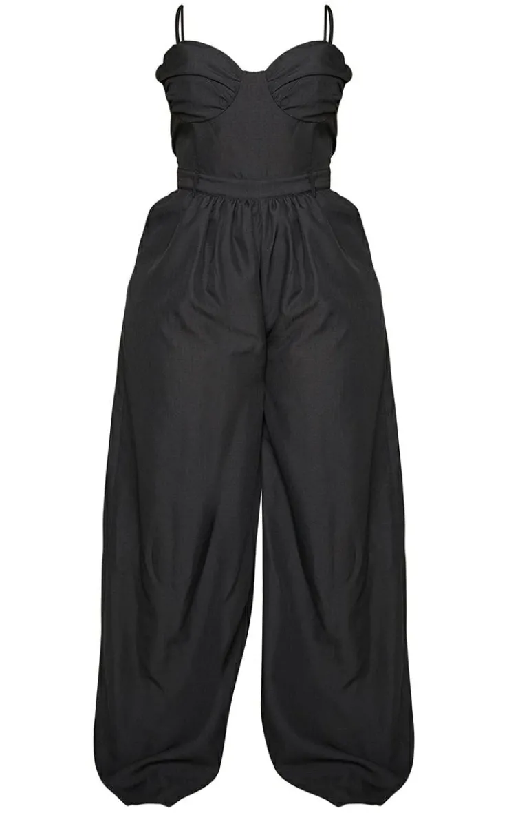 Plus Ruched Cup Strappy Wide Leg Jumpsuit-PrettyLittleThing Clearance