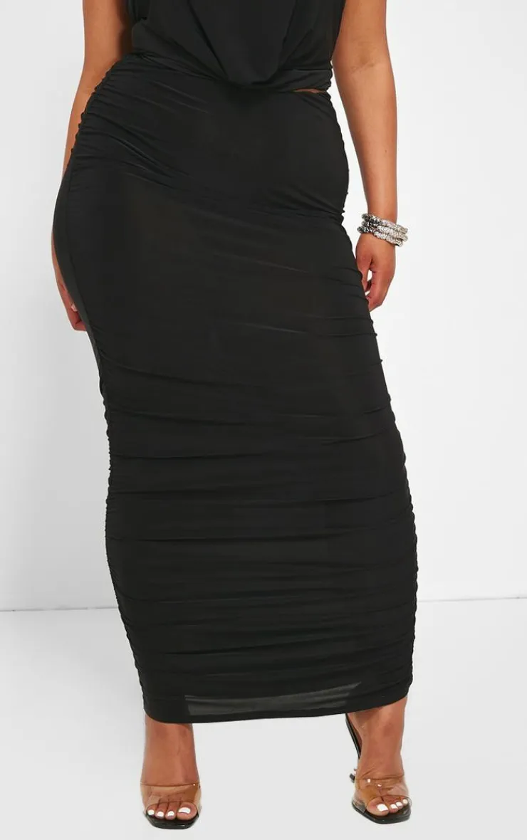 Clearance PrettyLittleThing Plus Ruched Midaxi Skirt Black