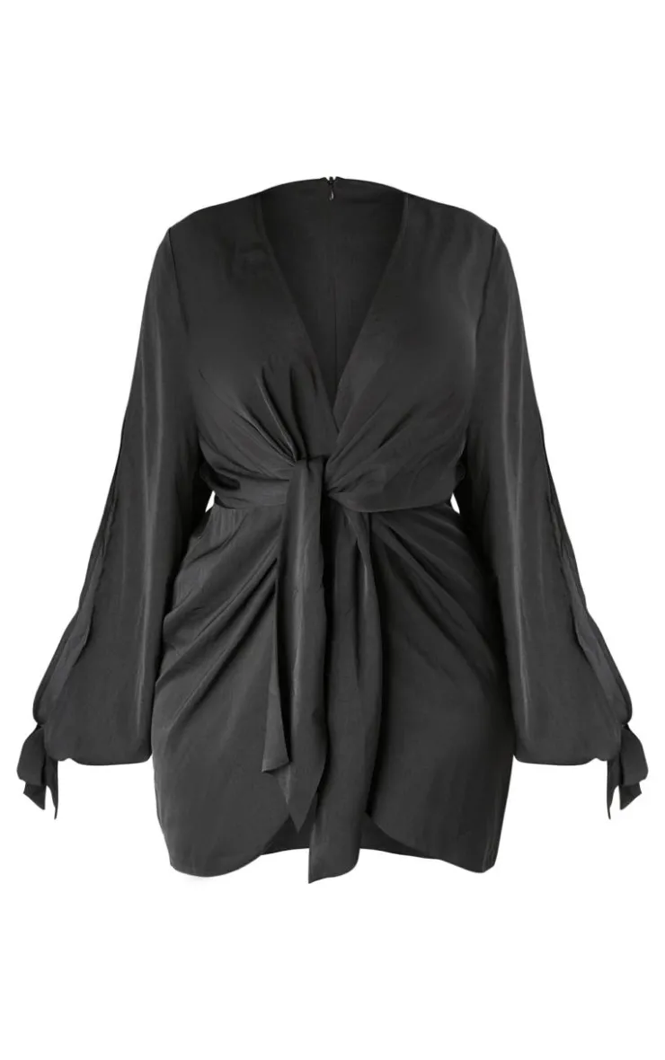 Plus Satin Twist Front Open Sleeve Wrap Dress-PrettyLittleThing Discount