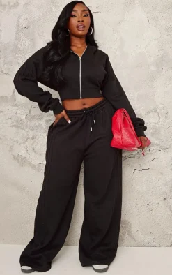 Clearance PrettyLittleThing Plus Seam Detail Wide Leg Sweatpants Black
