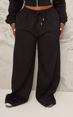 Clearance PrettyLittleThing Plus Seam Detail Wide Leg Sweatpants Black