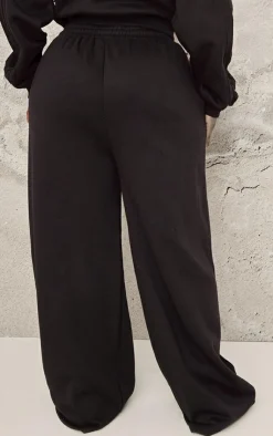Clearance PrettyLittleThing Plus Seam Detail Wide Leg Sweatpants Black