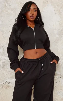 Hot PrettyLittleThing Plus Seam Detail Zip Up Hoodie Black