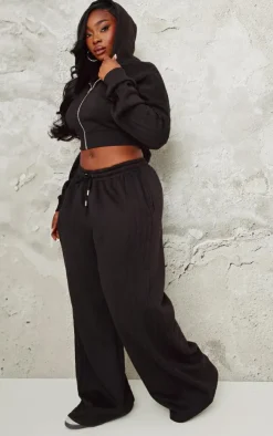 Hot PrettyLittleThing Plus Seam Detail Zip Up Hoodie Black