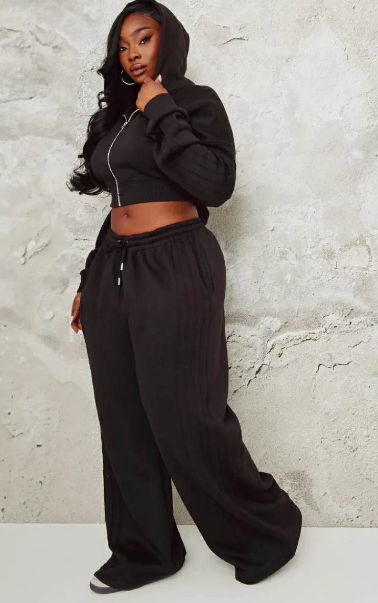 Hot PrettyLittleThing Plus Seam Detail Zip Up Hoodie Black