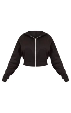 Hot PrettyLittleThing Plus Seam Detail Zip Up Hoodie Black