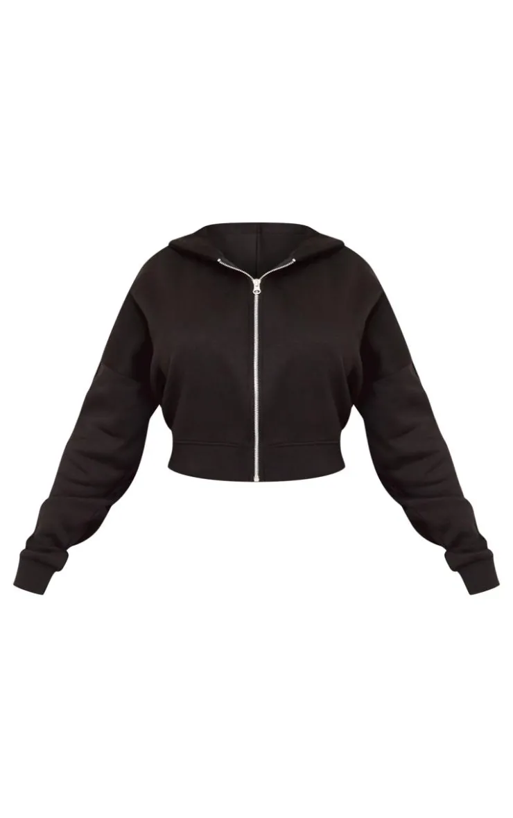 Hot PrettyLittleThing Plus Seam Detail Zip Up Hoodie Black