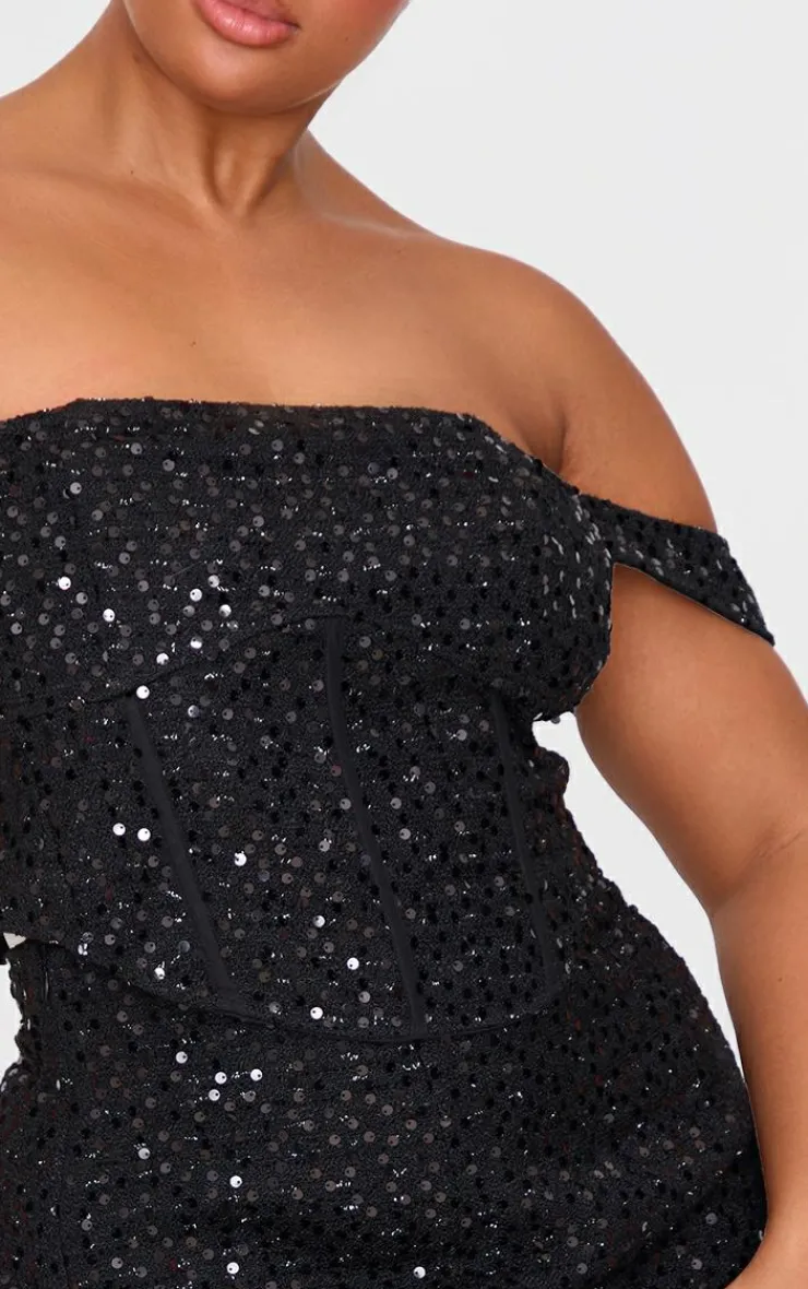 Outlet PrettyLittleThing Plus Sequin Detail Crop Top Black