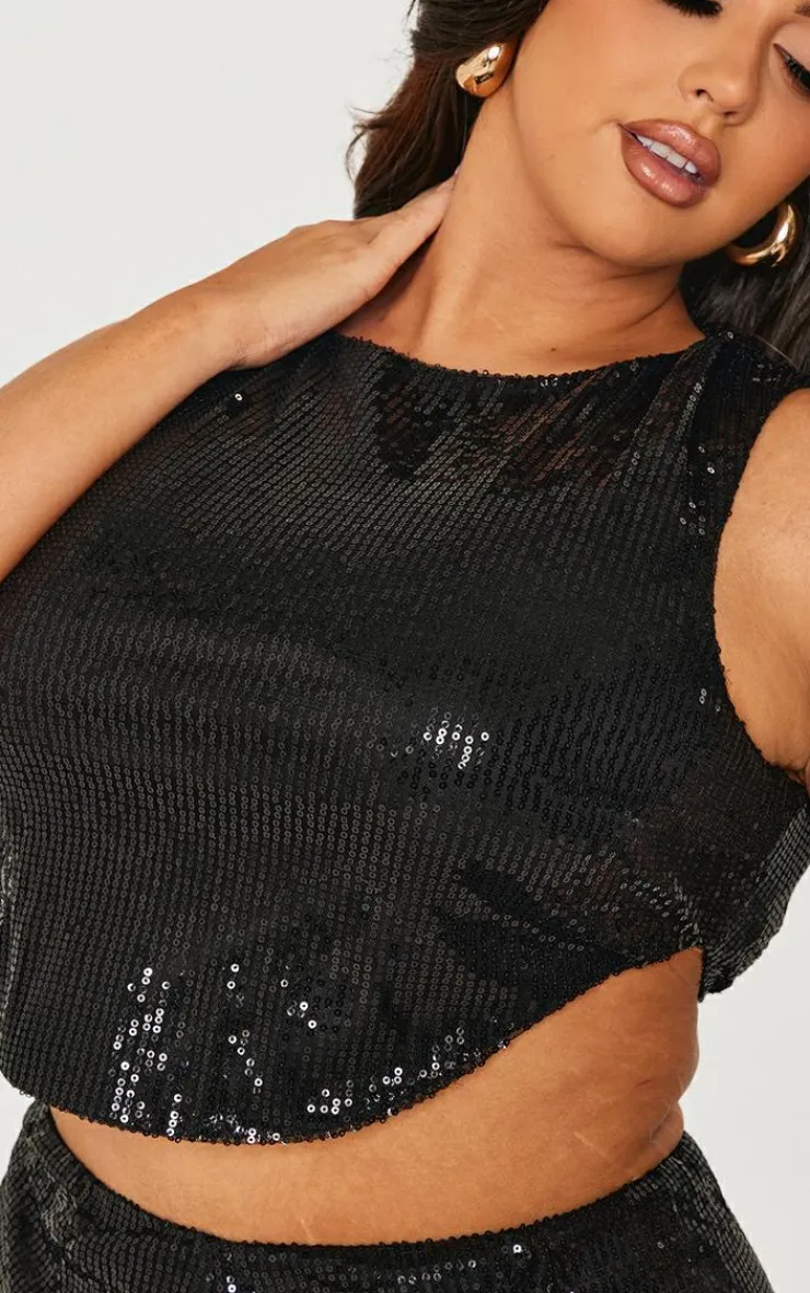 Plus Sequin Dip Hem Crop Top-PrettyLittleThing