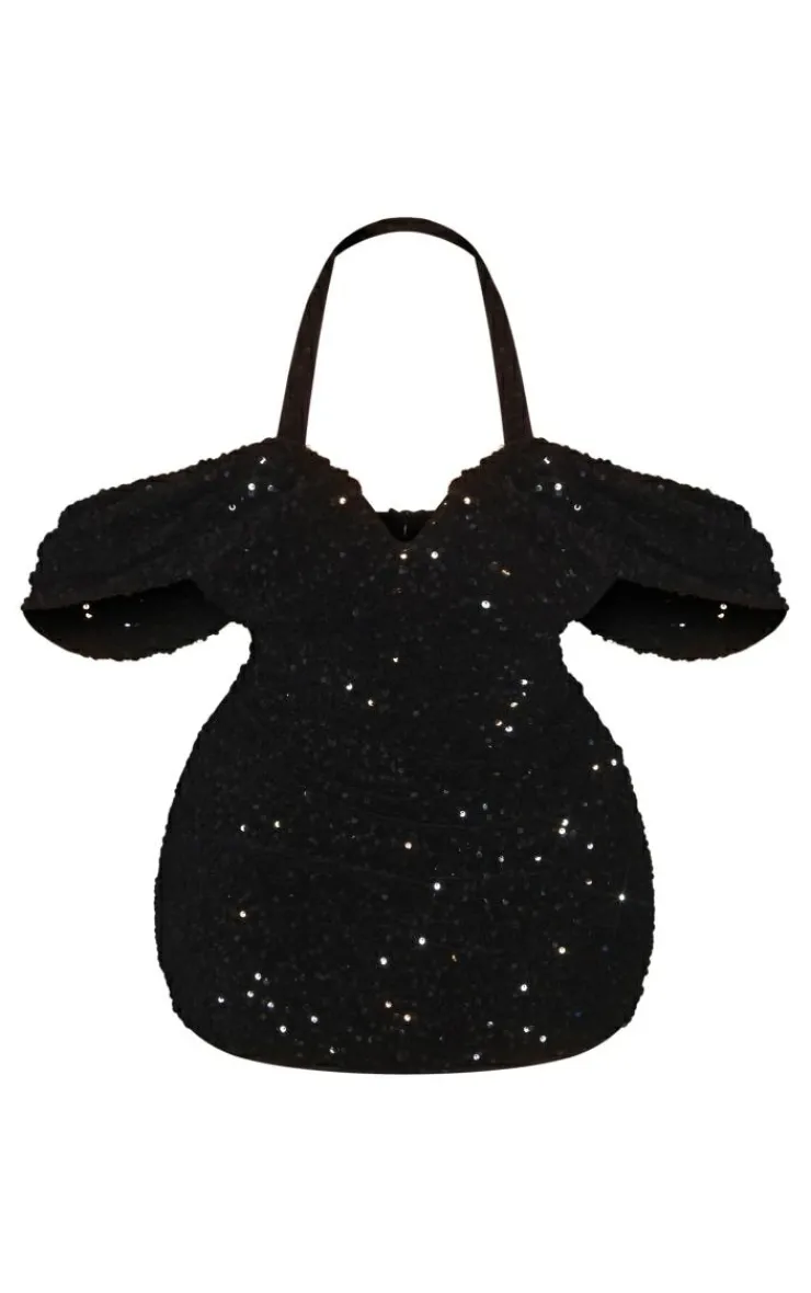 Plus Sequin Velvet Bardot Bodycon Dress-PrettyLittleThing Clearance