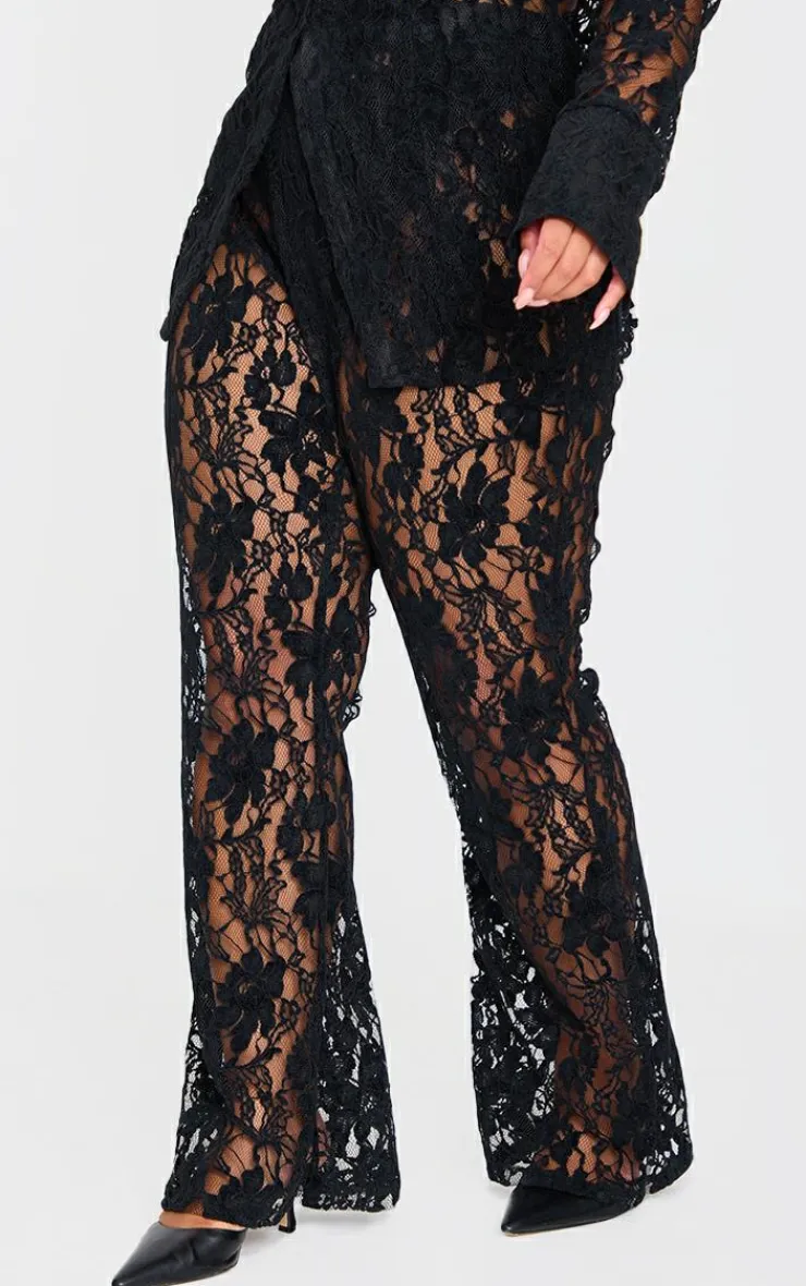 Discount PrettyLittleThing Plus Sheer Lace Pants Black