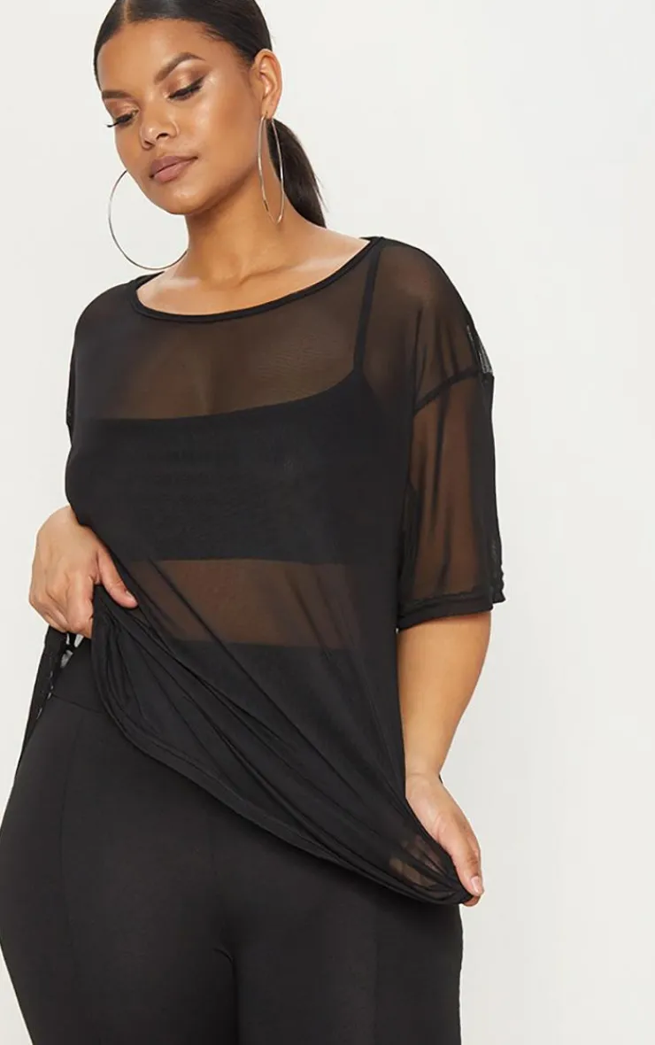 Plus Sheer Mesh Oversized T-Shirt-PrettyLittleThing Online