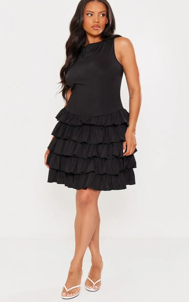 Plus Slinky Frill Hem Micro Mini Dress-PrettyLittleThing Hot