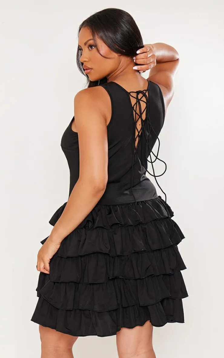 Plus Slinky Frill Hem Micro Mini Dress-PrettyLittleThing Hot