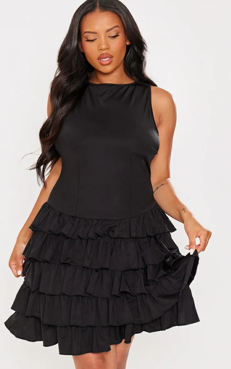 Plus Slinky Frill Hem Micro Mini Dress-PrettyLittleThing Hot