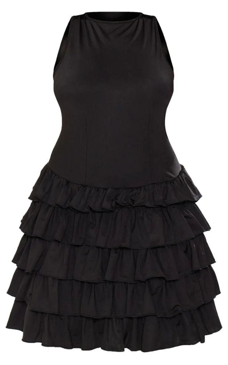 Plus Slinky Frill Hem Micro Mini Dress-PrettyLittleThing Hot