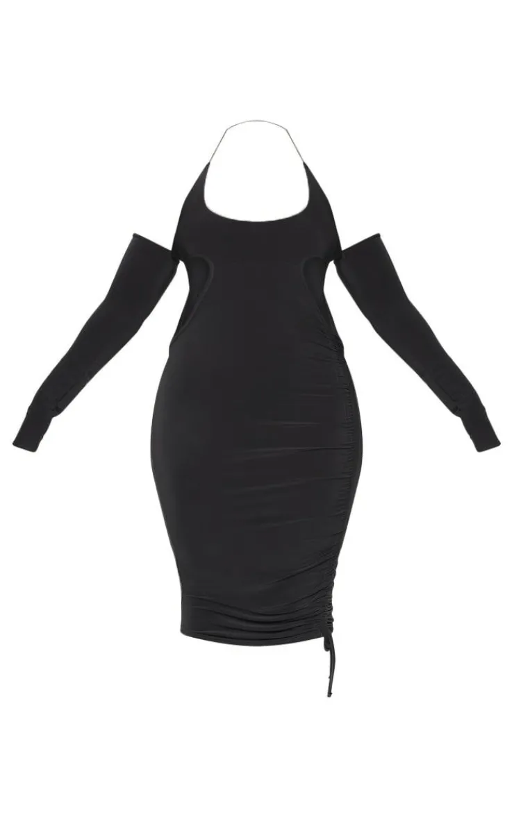 Plus Slinky Ruched Cut Out Midi Dress-PrettyLittleThing Hot