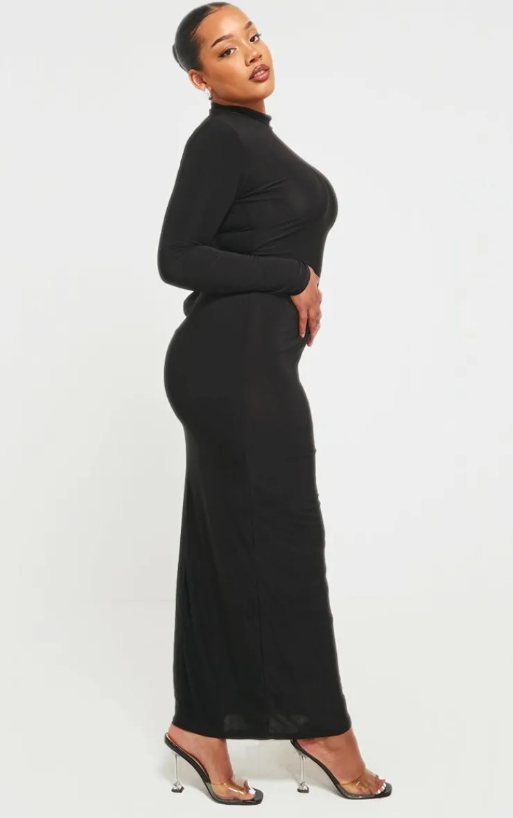 Plus Soft Touch Long Sleeve Cut Out Back Maxi Dress-PrettyLittleThing Sale
