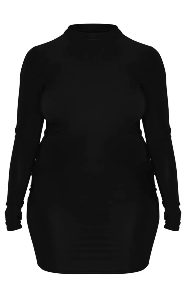 Plus Soft Touch Long Sleeve Cut Out Back Mini Dress-PrettyLittleThing Online