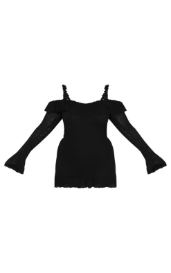 Plus Textured Bardot Frill Hem Bodycon Dress-PrettyLittleThing Best