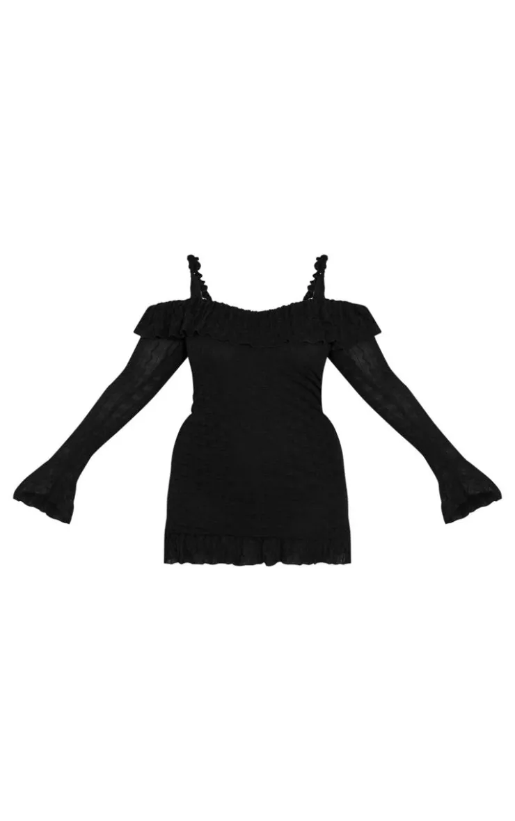 Plus Textured Bardot Frill Hem Bodycon Dress-PrettyLittleThing Best