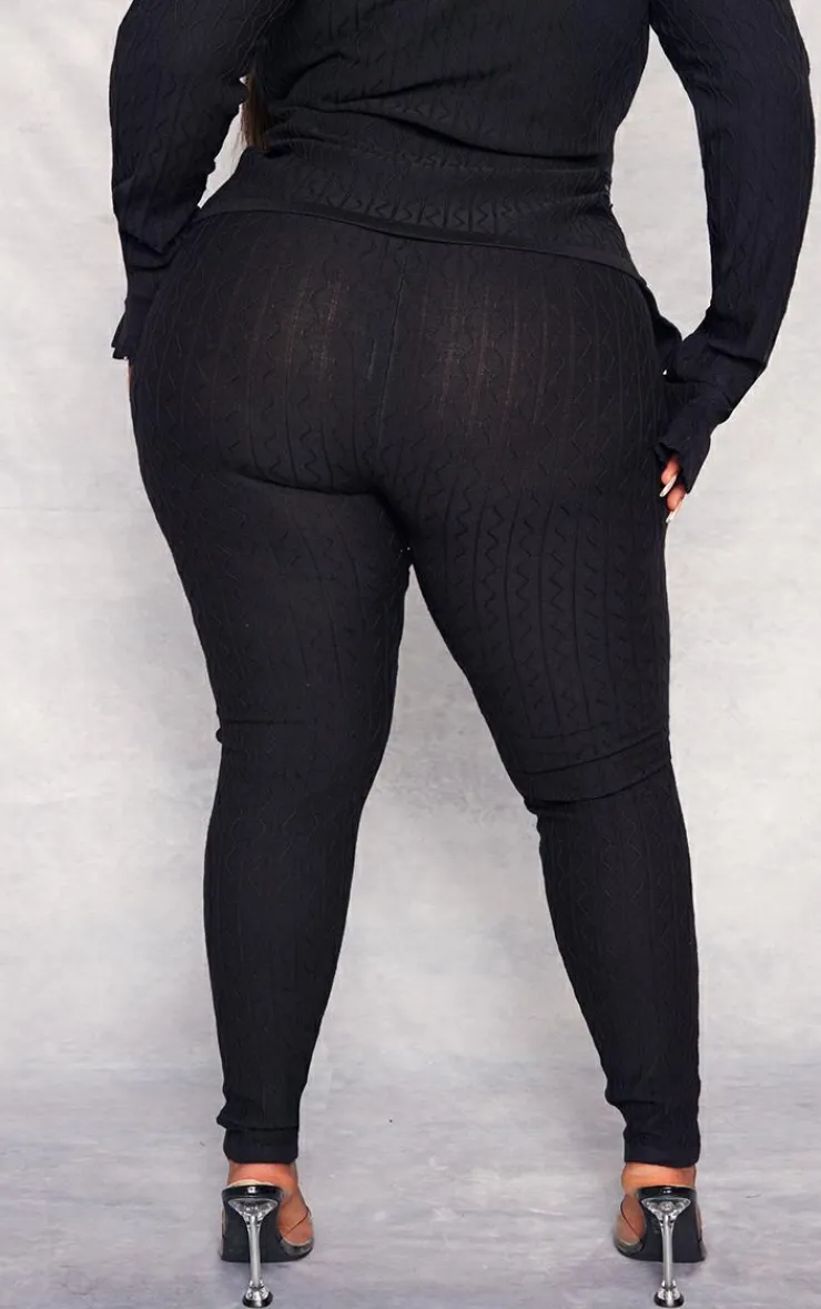 Discount PrettyLittleThing Plus Textured Knit High Waist Leggings Black