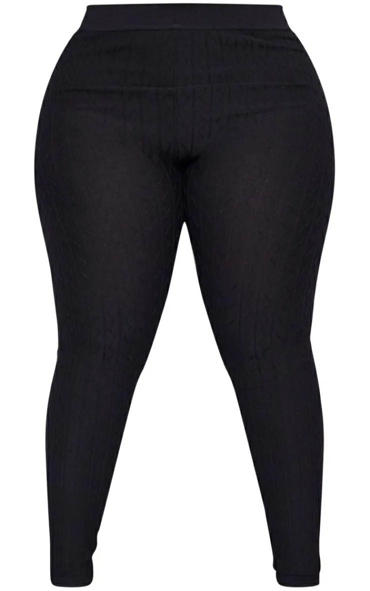 Discount PrettyLittleThing Plus Textured Knit High Waist Leggings Black