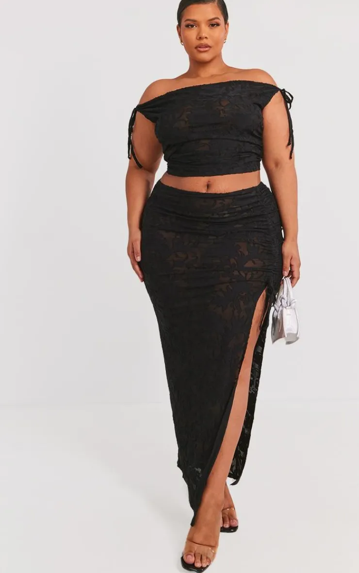 Plus Textured Off Shoulder Crop Top-PrettyLittleThing Outlet